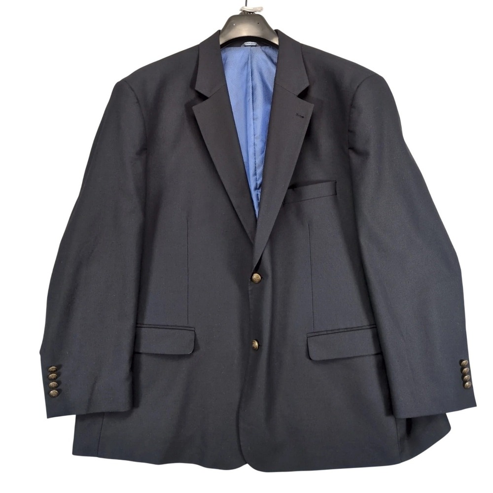 GS Perfect Fit Navy Blazer Jacket Mens 52R Brass Crest Buttons Stretch Preppy‎